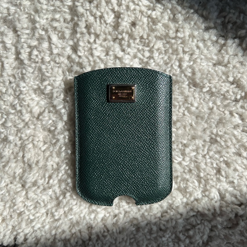 Dolce & Gabbana Green Leather Phone Sleeve Cover